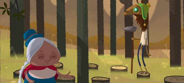 green field in forest landscape vector background