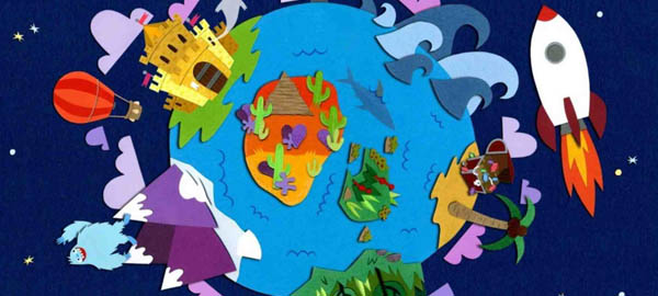 green field in forest landscape vector background